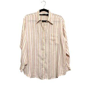 VTG GAP Women's Linen Top Multicolored-Pastel Button-Up Sz M Coastal Preppy Soft